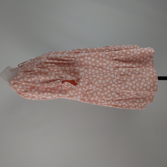 The Self Styler Dress Size 14 Pink White Floral Puff Sleeves Ruffle Tie-up Neck - Picture 12 of 15